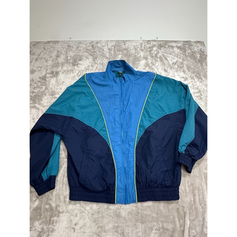 Wild Fable Colorblock Windbreaker Jacket Women's Medium Blue Teal Full Zip 90s